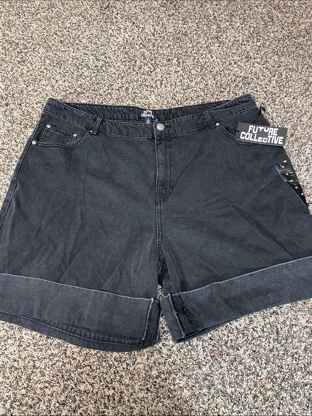 Future Collective Black Mid Rise Denim Cuffed Bermuda Shorts Plus Size 18 | NWT